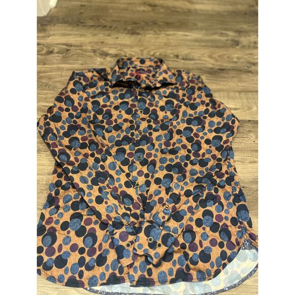 Visconti Men’s Long Sleeve Button-Up Shirt – Size Large – Brown/Blue Polka Dot - Picture 5 of 11